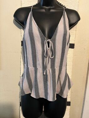 Volcom Coco Ho V-Neck Tie-Front Peplum Cami - Taupe & Beige